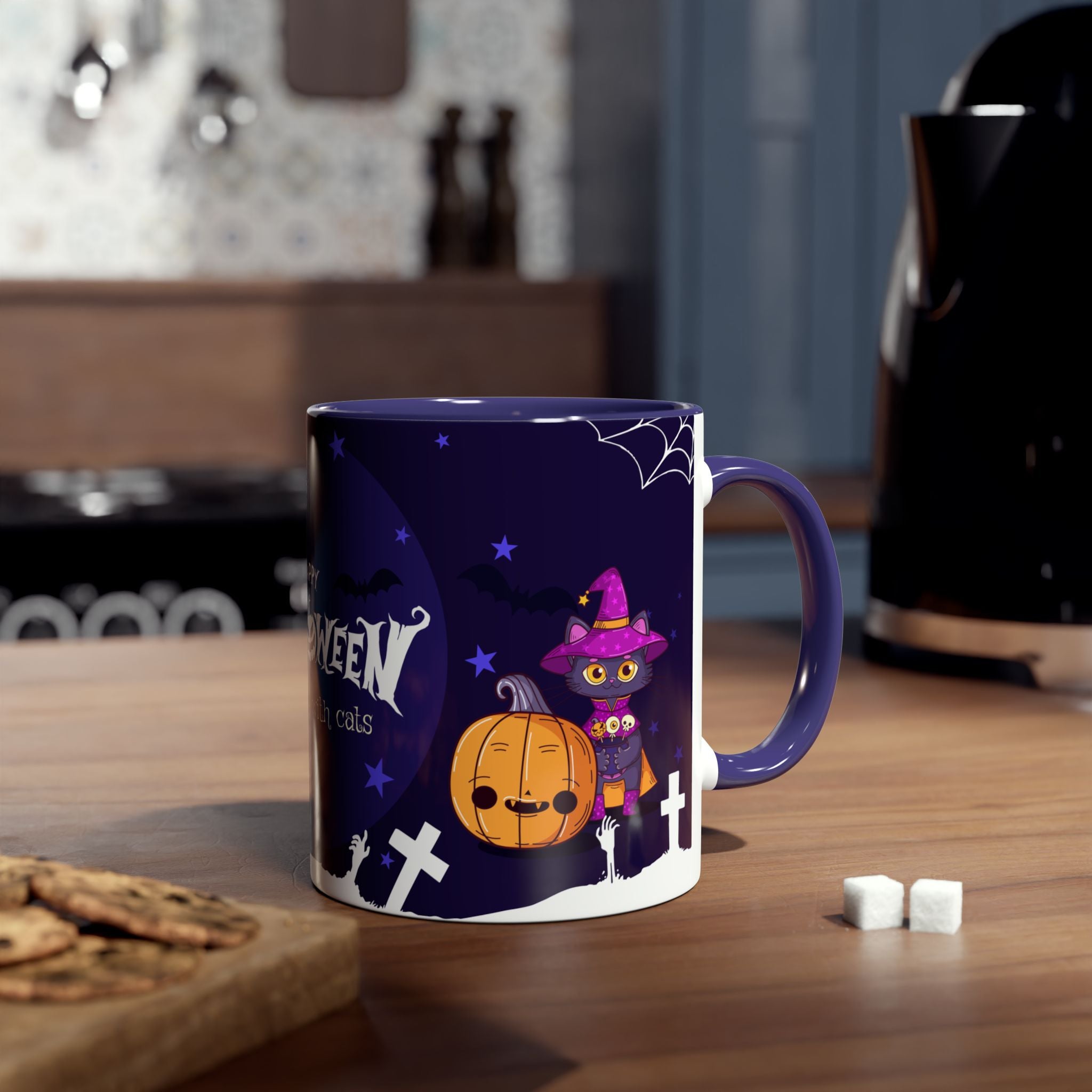 Happy Halloween with Witch's Cats | Two-Tone Coffee Mugs